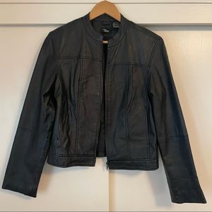 Black leather biker-esque jacket